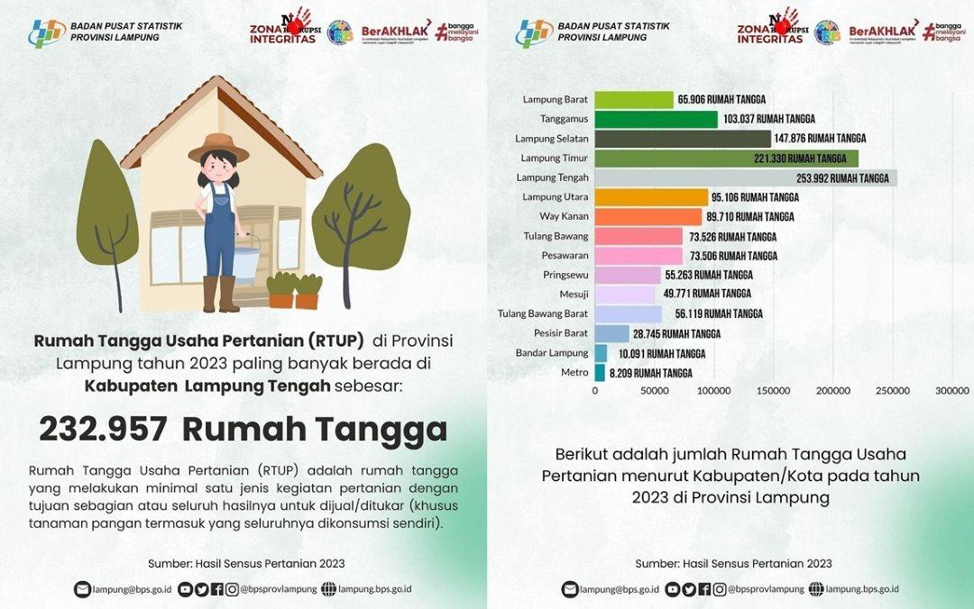 Rumah Tangga Usaha Pertanian Terbanyak Ada di Kabupaten Lampung Tengah 