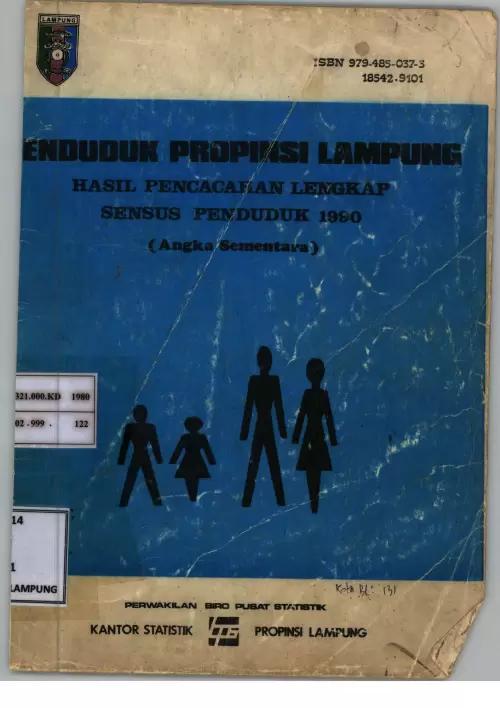 Population of Lampung Province Complete Enumeration Results of the 1980 Population Census