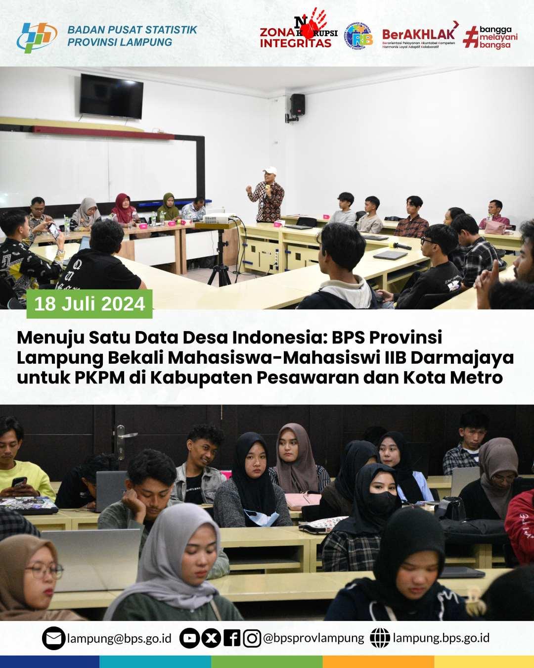 Menuju Satu Data Desa Indonesia, Bekali Mahasiswa IIB Darmajaya di Pesawaran dan Metro